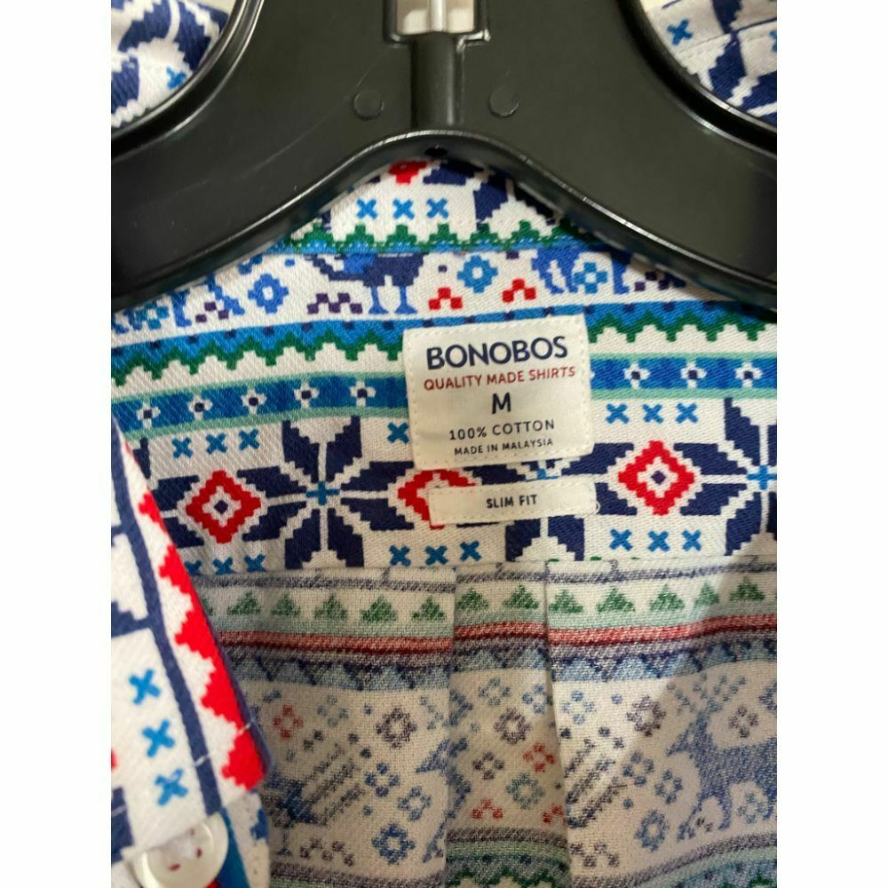 BONOBOS Blue White Red Printed Long Sleeve Button Down Shirt Size M