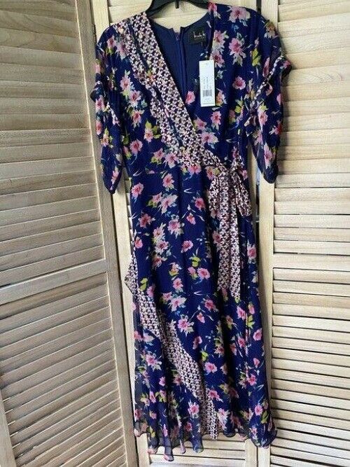 nicole miller blue pink floral msrp long casual maxi dress