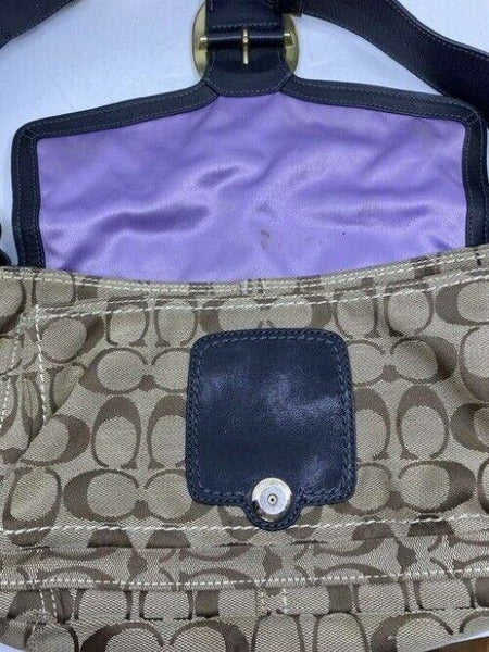 coach medium material tan black fabric shoulder bag