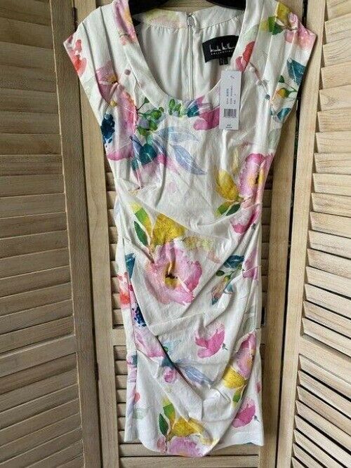 Nicole Miller white pink floral msrp mid length short casual dress