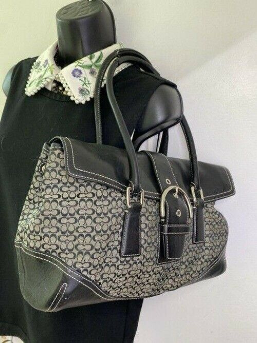 coach bag beige black fabric tote