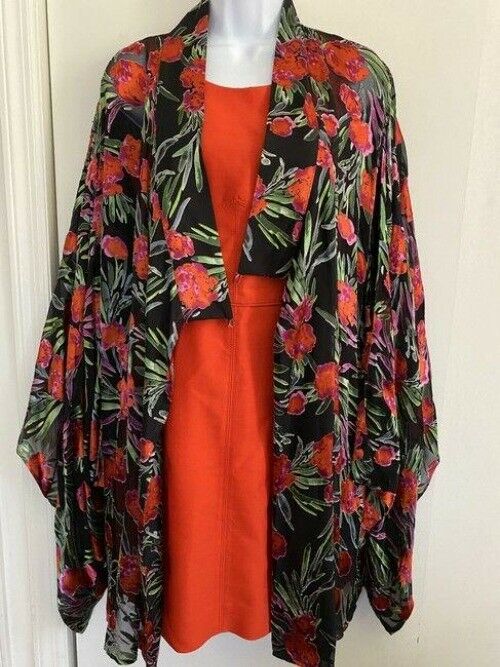 nicole miller black green red new floral burn out tops msrp tunic