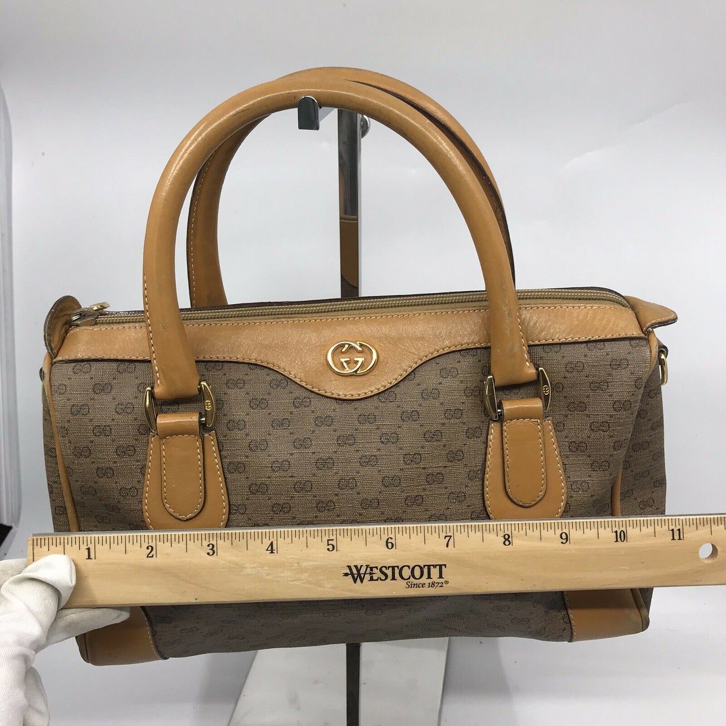 GUCCI Vintage Boston Bag Brown Coated Canvas