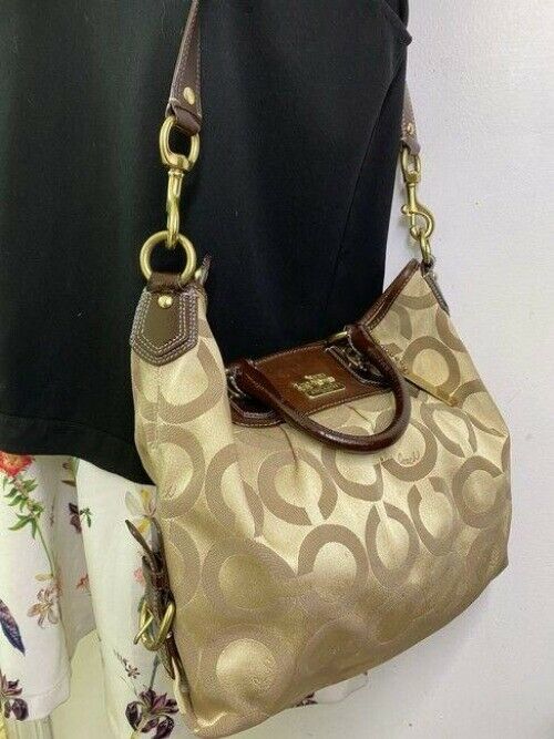 coach bag gold black fabric tote