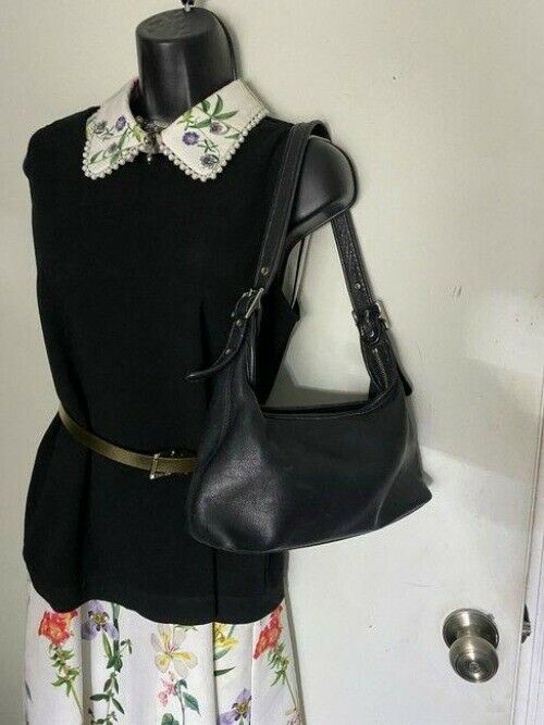 coach vintage small black leather shoulder bag