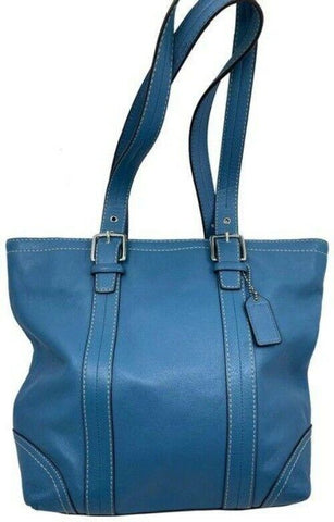 coach large blue leather shoulder bag