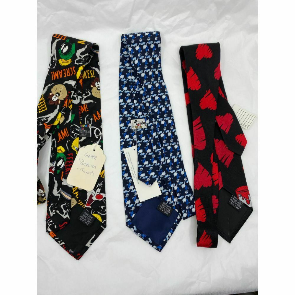 New Lot of 3 Neck tie Disney, Looney Tunes Black Red White Total Msrp 75