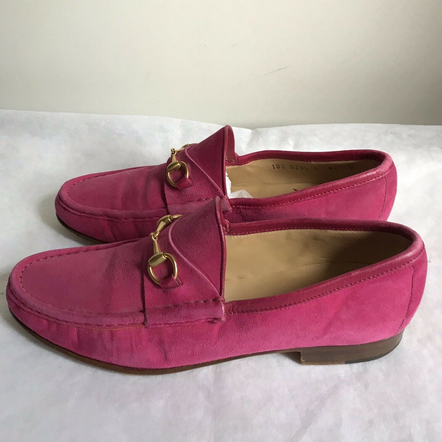 GUCCI Pink Suede Horsebit Loafers 8.5
