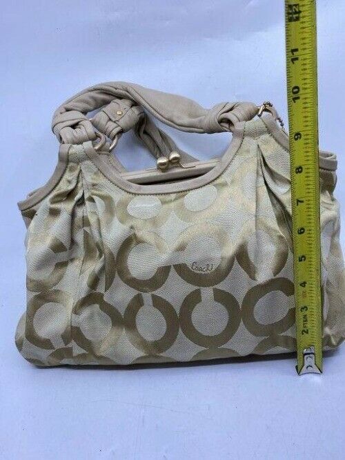 coach medium material pink beige fabric shoulder bag
