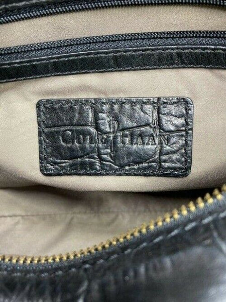 cole haan croc embossed handbag black leather tote