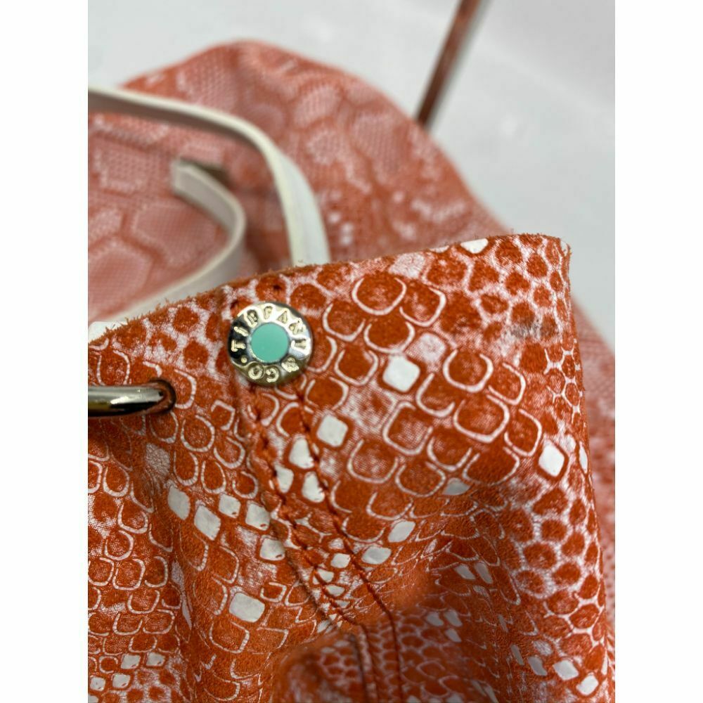 695 Tiffany and Co. Reversible Large Tote Bag Orange Suede and Snake Print Design