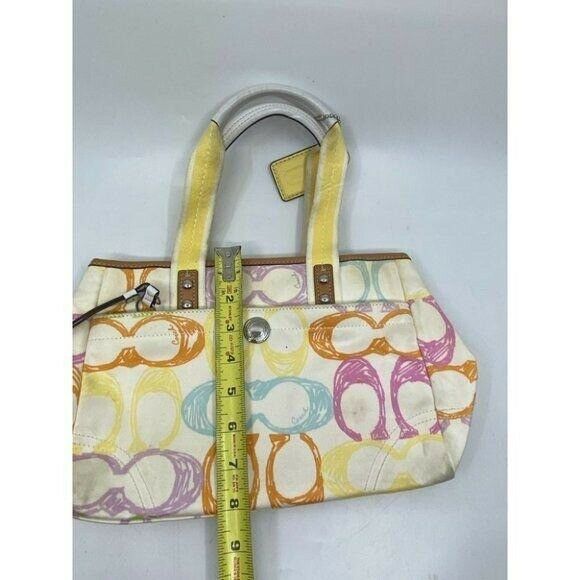 Coach Women's White Yellow Medium Fabric Tote Bag