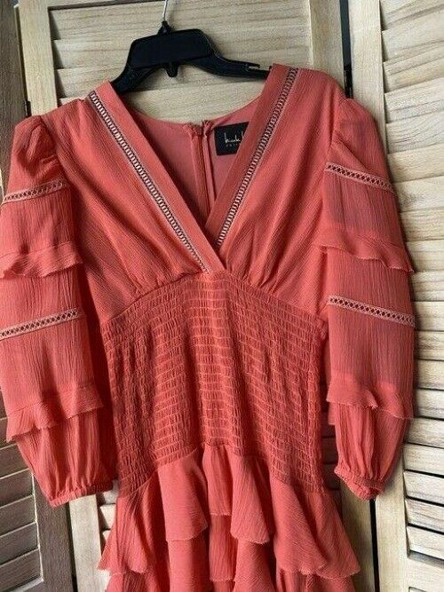 Nicole Miller Coral New Ruffled Small Msrp Short Casual Dress
