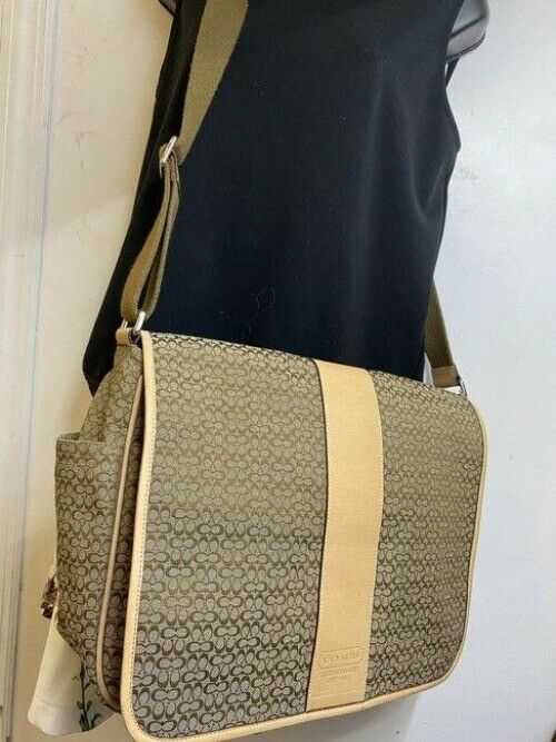 coach xl all over logo cream brown jacquard fabric messenger bag