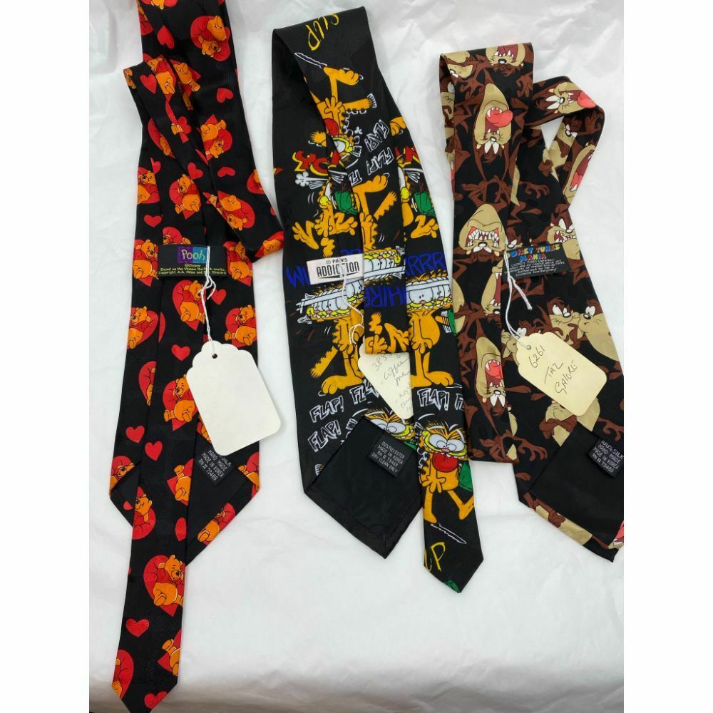 New Lot of 3 Neck tie Disney, Looney Tunes Black Red Yellow Total Msrp 75