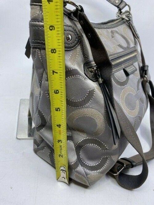 coach medium size silver gray jacquard fabric cross body bag