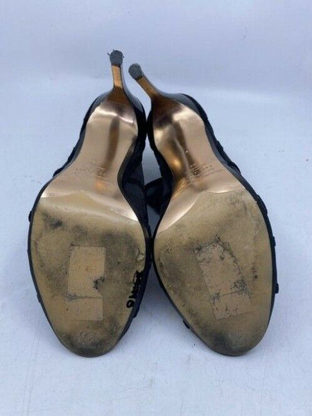 Black Xstal Mesh Peep Toe Heels In Leather Bootsbooties Size Eu