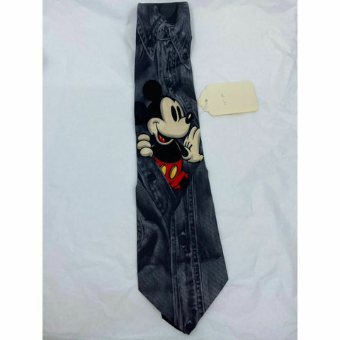 New! MICKEY MOUSE Disney Neck Tie Gray White 100% Silk Handmade