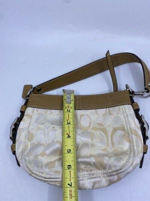 coach mini bag tan silver fabric tote
