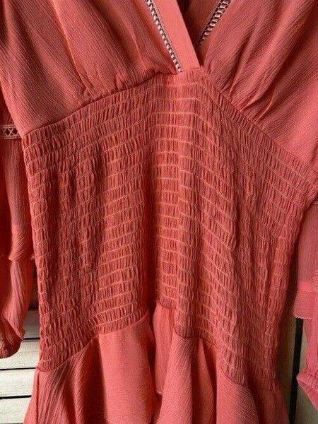 Nicole Miller Coral New Ruffled Small Msrp Short Casual Dress