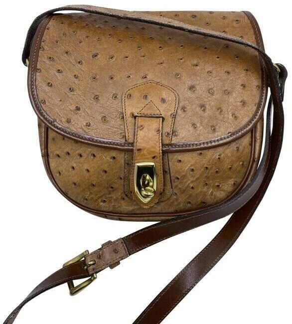 Dooney and Bourke ostritch flap brown leather cross body bag