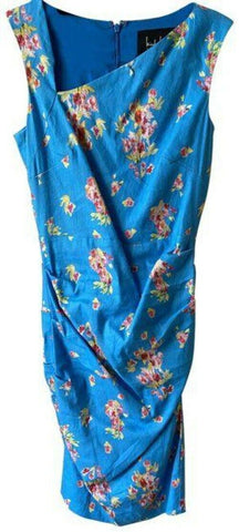 Nicole Miller blue pink nwot blue on linen sheath msrp short formal dress