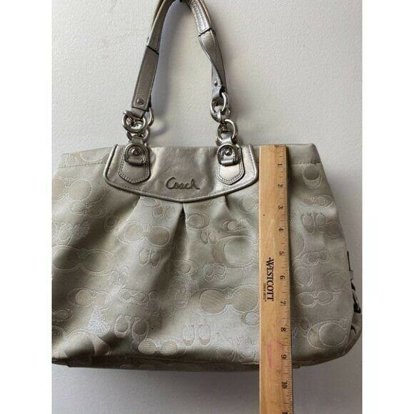COACH Large Silver Jacquard Fabric Tote Bag