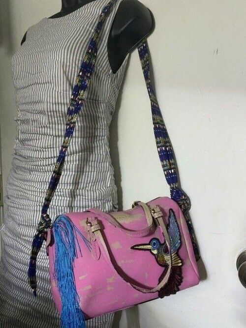 Coach w hand shoulder customized by me w applique street pink tan shoulder bag
