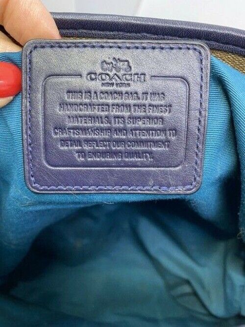 coach shopping beige navy coated canvas tote
