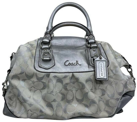 coach silver beige fabric shoulder bag