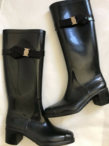 SALVATORE FERRAGAMO Black Rain Boots Sz 38
