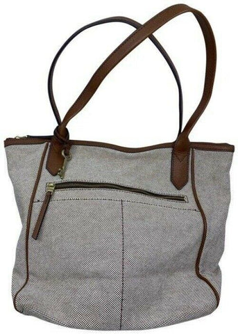 Fossil Tote Brown White Nylon Fabric Shoulder Bag