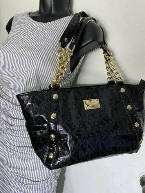 michael kors bag black patent leather tote