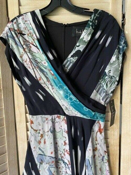 Nicole Miller black teal white msrp long casual maxi dress