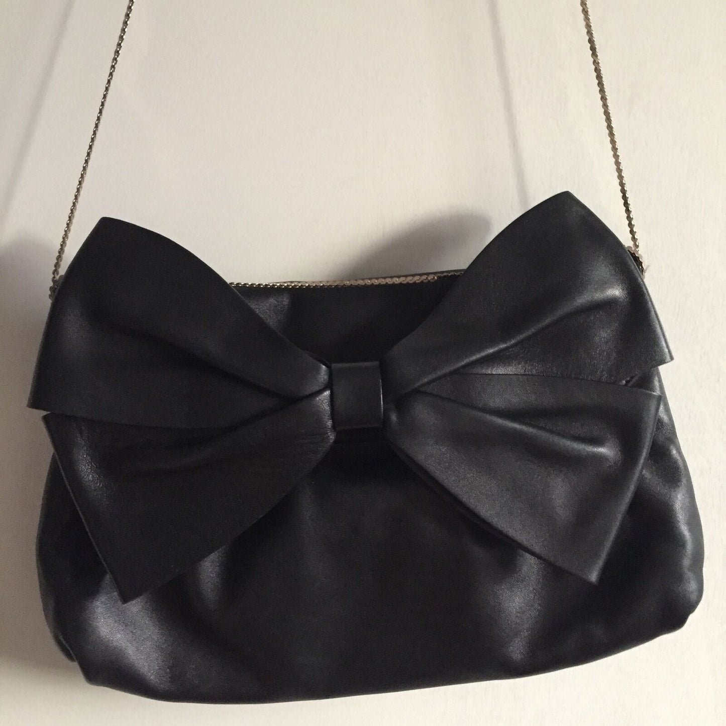 VALENTINO Black Leather Bow Shoulder Bag/ Crossbody