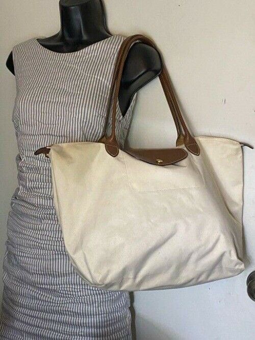 Longchamp Shopping Off White Brown Tote