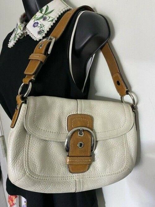 coach off white brown leather shoulder bag