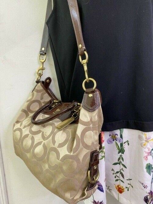 coach bag gold black fabric tote
