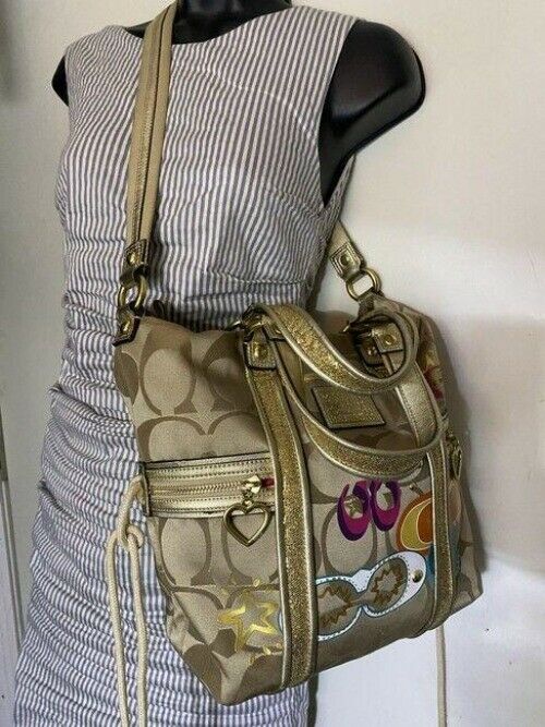 coach msrp gold tan fabric cross body bag