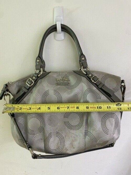 coach bag large silver gray fabric tote