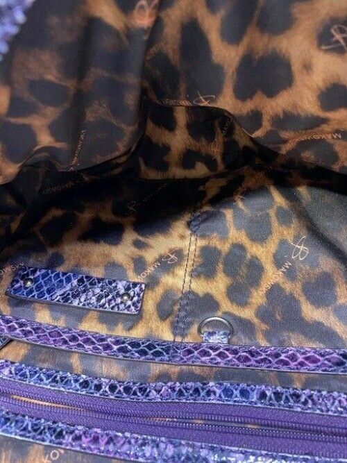 b makowsky snakeskin large purple black leather shoulder bag