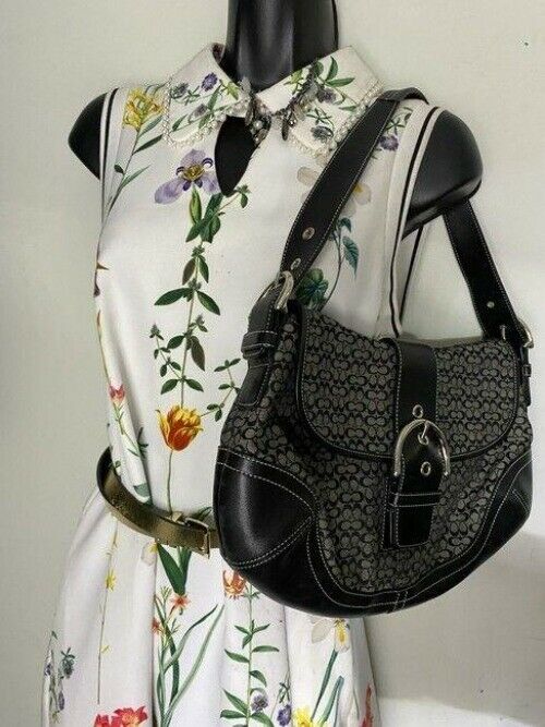coach medium material black fabric shoulder bag