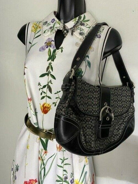 coach medium material black fabric shoulder bag