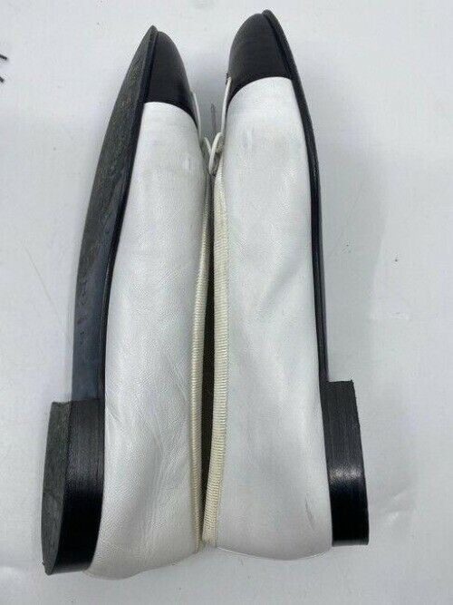 Chanel black white white leather cap toe ballerina flats size eu