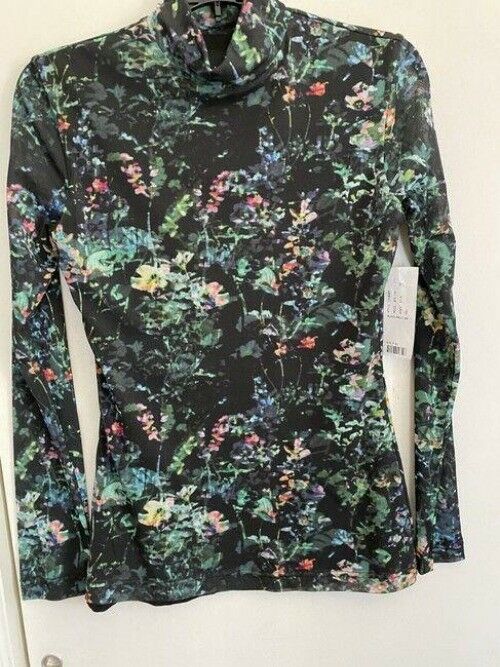 nicole miller black green new mesh ls blouse