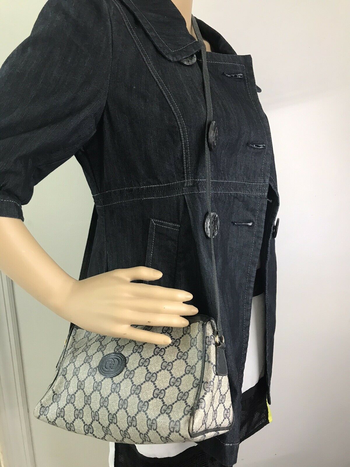 GUCCI Vintage Navy  Shoulder Bag All Over Signature