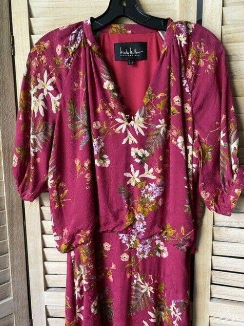 nicole miller purple green white floral msrp long casual maxi dress