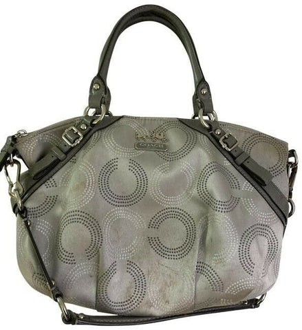coach bag large silver gray fabric tote