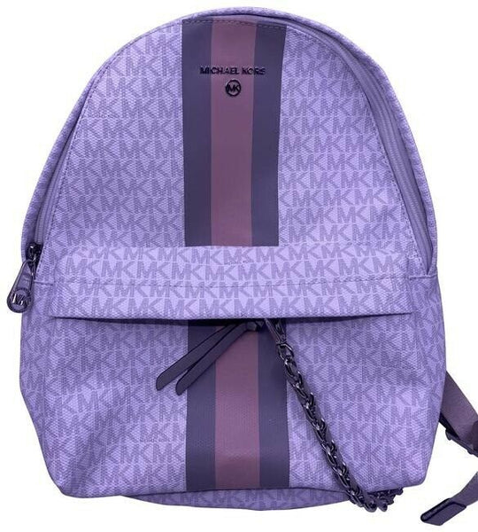 Michael Kors Slater Medium Logo Stripe Whitepinkgray Saffiano Leather Backpack
