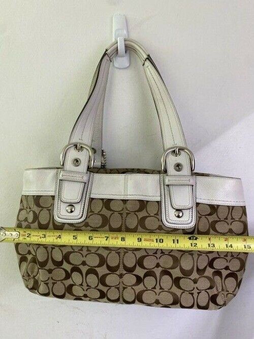 coach bag white brown fabric tote